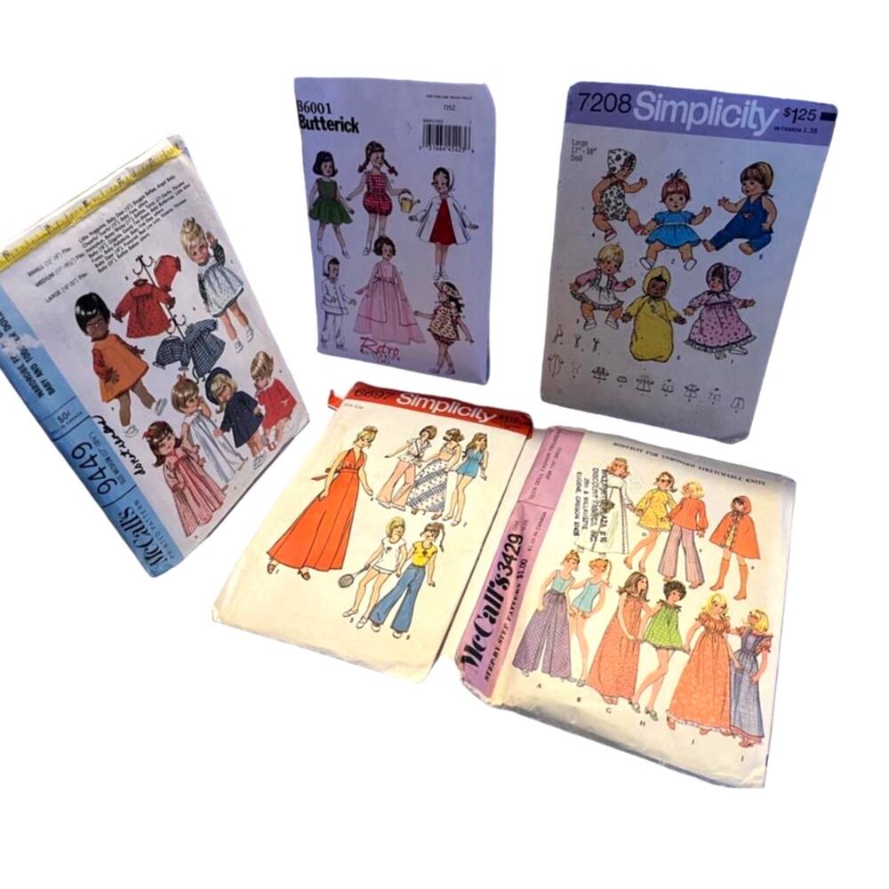 4 McCalls & Simplicity Patterns Vtg Doll Clothing 1960s 70s Size 11.5-18" Dolls